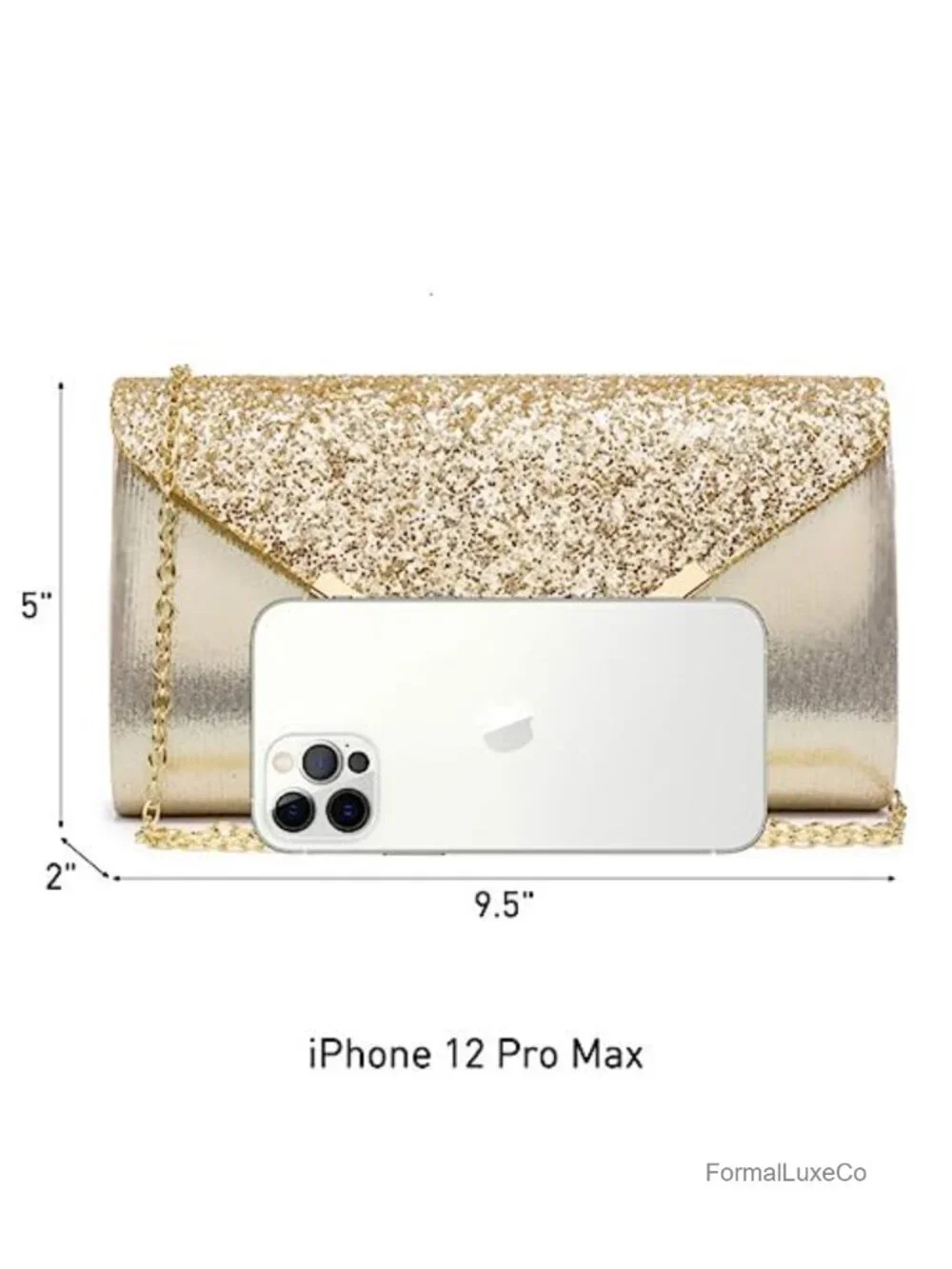 Glitter Envelope Evening Bag Clutch with Chain Strap for Wedding Party Prom